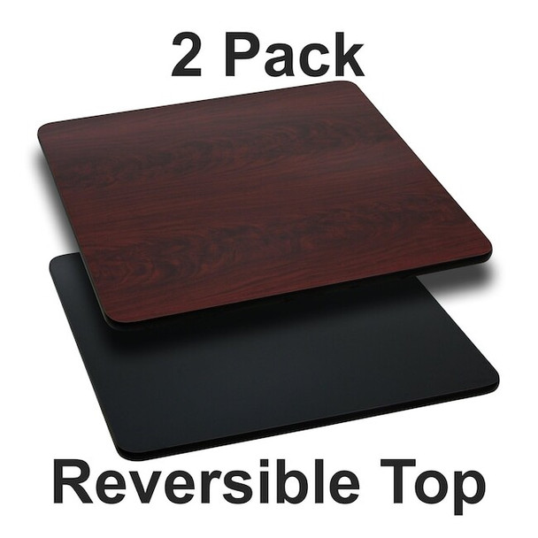 Flash Furniture Square Reversible Top,Black/Mahogany,42", PK2 2-XU-MBT-4242-GG