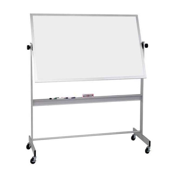 Dry Erase Board, Plastic, 48 in, 72 in, Aluminum Frame, White, Gloss