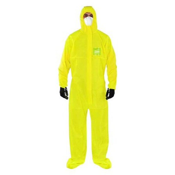Ansell Hooded Coverall, S, Yellow, Chemical Laminate YY23-B-92-147-02