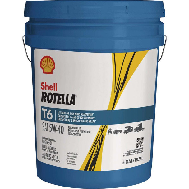 Shell Rotella T6 Full Synthetic 5W-40 Diesel Engine Oil, 5 Gal. 550046217