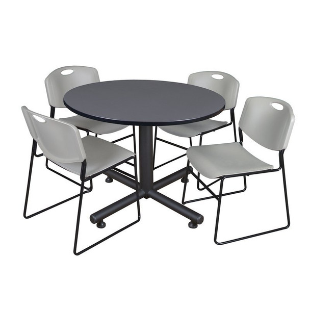 Kobe Round Table & Chair Set, Wood, Metal, Polypropylene Top, Grey