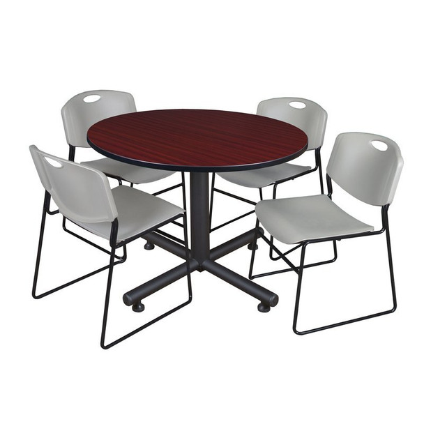 Kobe Kobe Round Table & Chair Set, Wood, Metal, Polypropylene Top TKB48RNDMH44GY