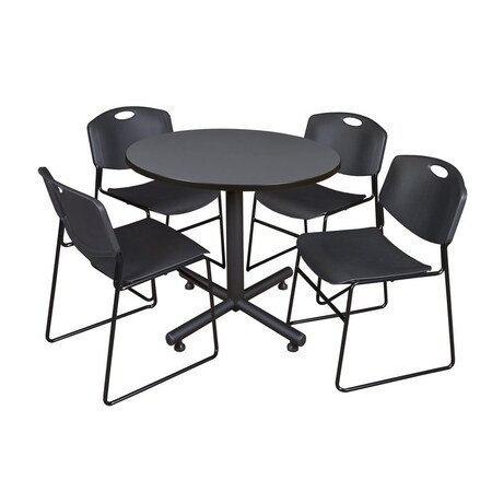 Kobe Round Table & Chair Set, Wood, Metal, Polypropylene Top, Grey