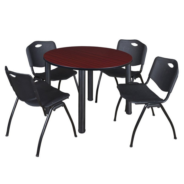 Kee Round Table & Chair Set, Wood, Metal, Plastic Top, Mahogany