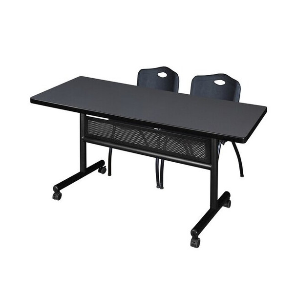 Kobe Rectangle FlipTop Table, 60" W, 29" H, Laminate Top, Gray MKFTM6030GY47BK