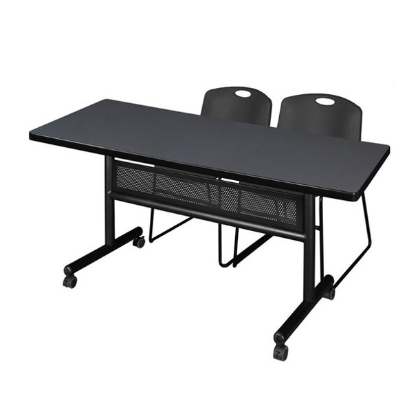 Kobe FlipTop Table,2 Zeng Stack Chairs,60x30" MKFTM6030GY44BK