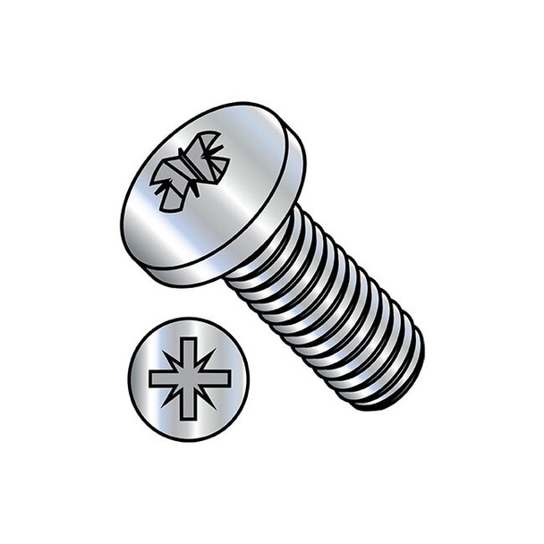 #2-56 x 3/16 in Pozidriv Pan Machine Screw, Zinc Plated Steel, 10000 PK