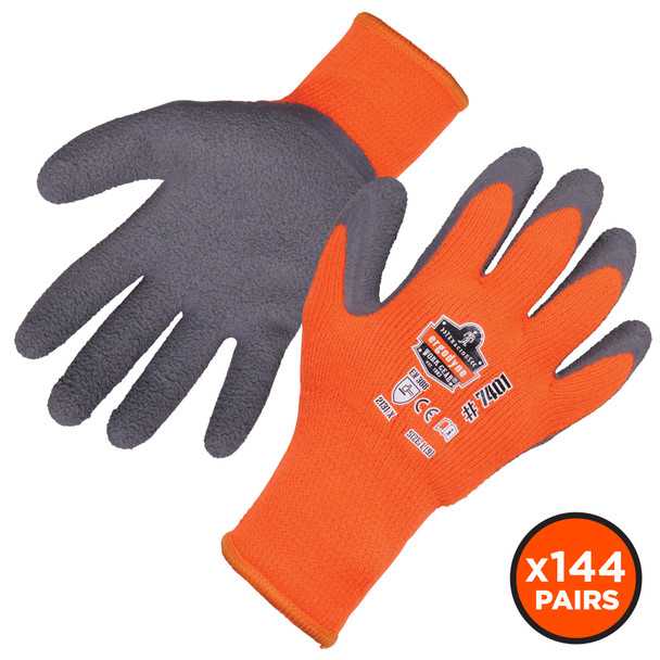 Ergodyne Orange Coated Lightweight Winter Work Gloves, M, PK144 7401-CASE