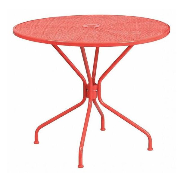 Flash Furniture 35.25" Round Coral Steel Patio Table-Umbrella Hole CO-7-RED-GG