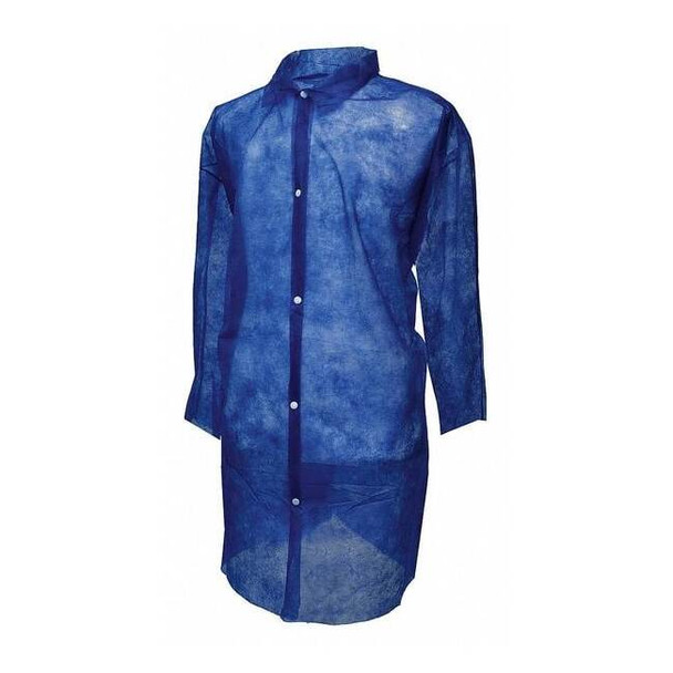 Disposable Lab Coat, Polypropylene, Snaps Closure, Blue, L, 30 PK