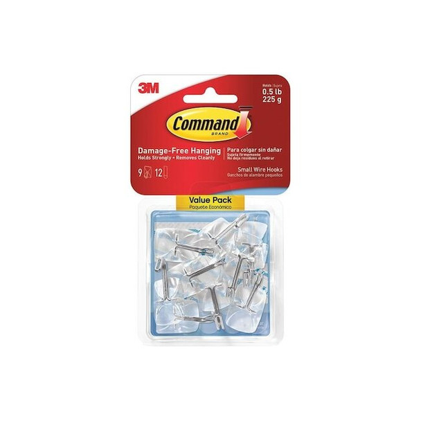 Command Hook Set, Clear, Plastic, 3/4 in D, PK16 17067CLR-9ES