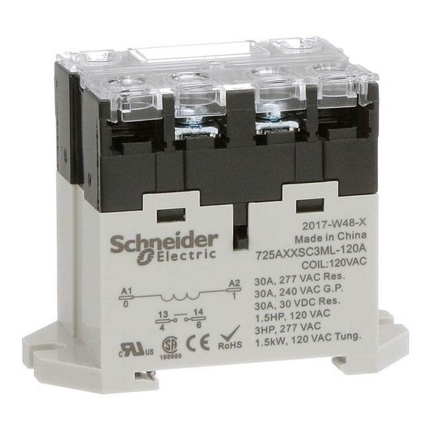 DIN Rail & Top Flange, Enclosed Power Relay, 30 A, 4 Pins, Screw