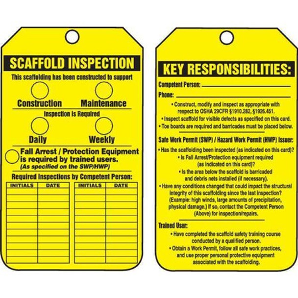 Tag, Scaffold, Plastic, 5 3/4 in H x 3 1/4 in W, Rectangle, 25 PK