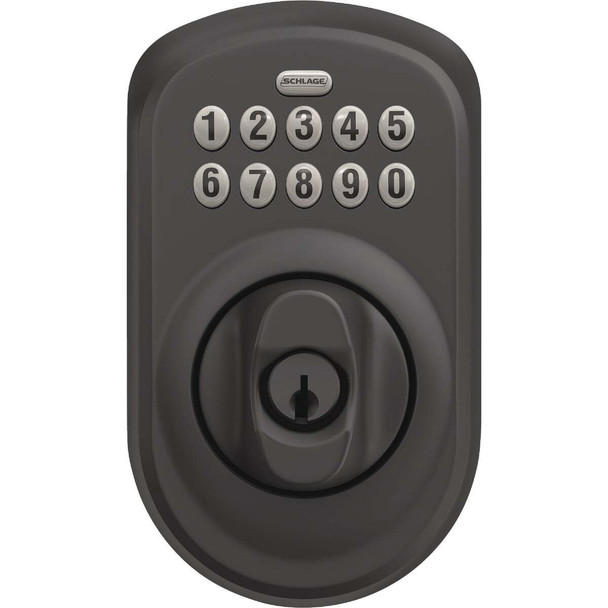 Schlage Plymouth Matte Black Electronic Lock Keypad Deadbolt BE365VPLY622