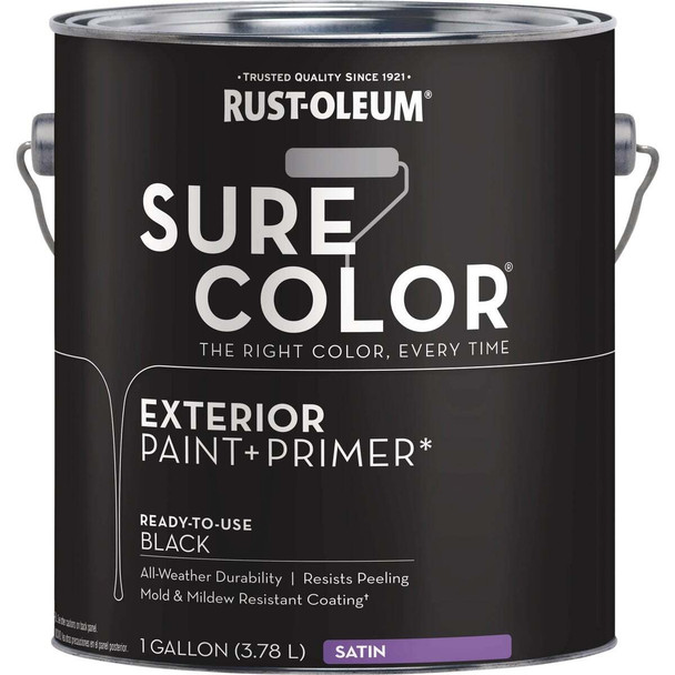 Rust-Oleum Sure Color Exterior Paint and Primer, Black, Satin, 1 Gal 394677