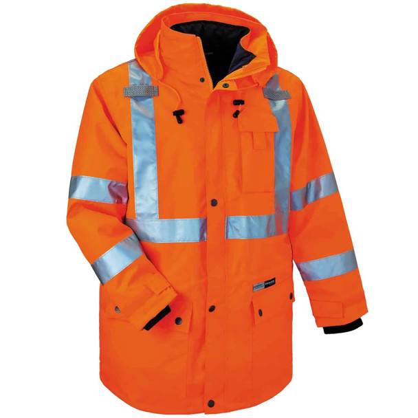Ergodyne GloWear 8385 ANSI High Visibility 4-in-1 Reflective Safety Jacket, Orange, 3XL