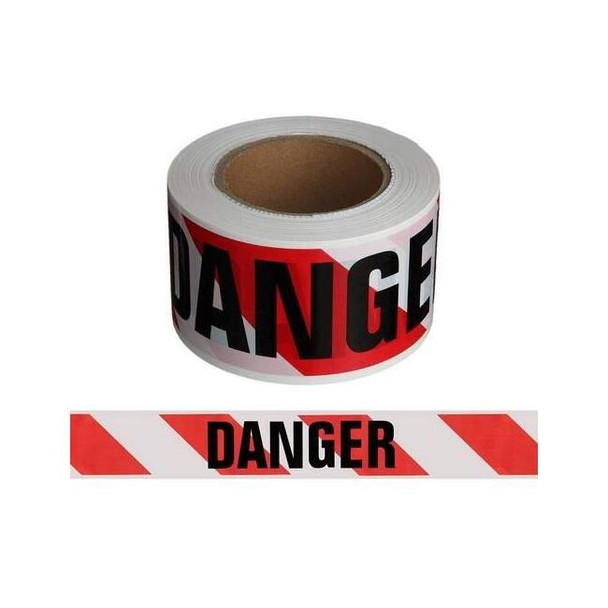 Danger Tape Red/Wh Stripe  3"X200', 4 Mil