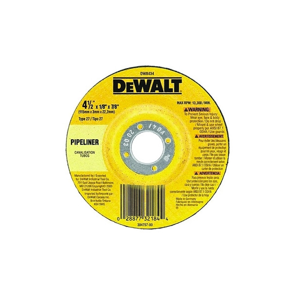 Type 27 Depressed Center Wheel, 4-1/2 in, 7/8 in Arbor, A24R Grit, Aluminum Oxide