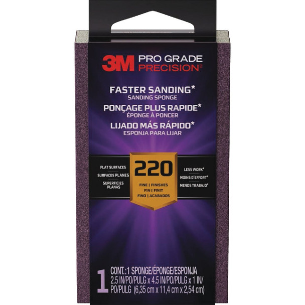 3M Pro Grade Precision 2.5 In. x 4.5 In. x 1 In. 220 Grit Fine Sanding Sponge