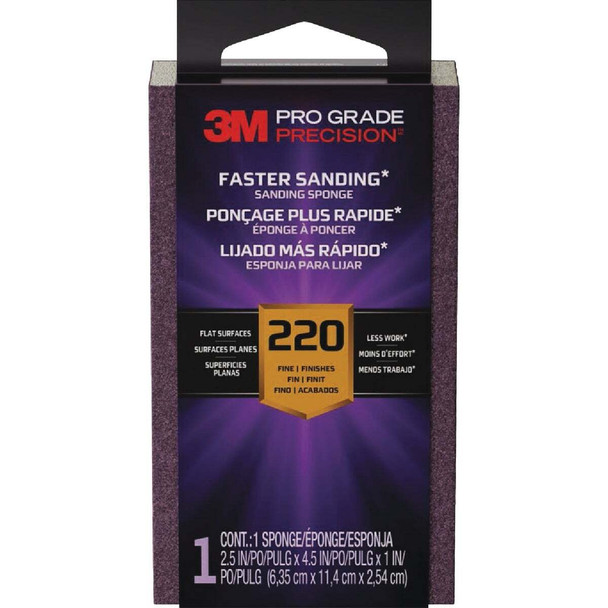 3M Pro Grade Precision 2.5 In. x 4.5 In. x 1 In. 220 Grit Fine Sanding Sponge