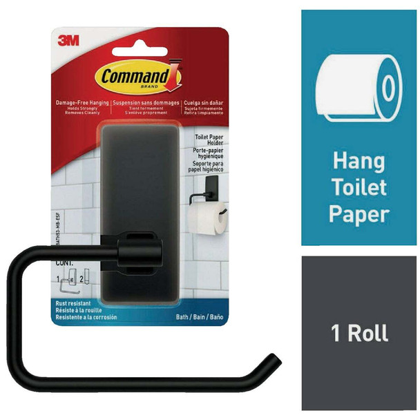 Command Bath Matte Black Adhesive Toilet Paper Holder, 2 Strips BATH53-MB-ESF