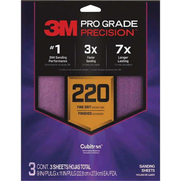 3M 3pk Pro 220g Sandpaper SHR220-PGP-3T