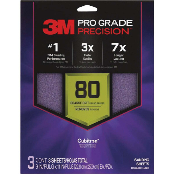3M 3pk Pro 80g Sandpaper SHR80-PGP-3T