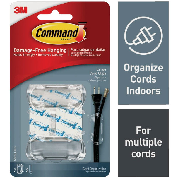 Command Clear Large Cord Clips, 2 Clips, 3 Strips 17303CLRES