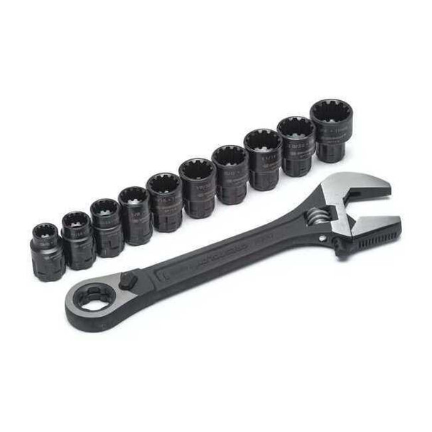 11 Piece Pass-Thru X6 Black Oxide Adjustable Wrench and Spline Socket Set