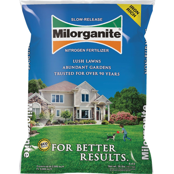 Milorganite 32 Lb. 2500 Sq. Ft. 6-4-0 Slow-Release Nitrogen Lawn Fertilizer Milorganite 32 Lb. 2500 Sq. Ft. 6-4-0 Slow-Release Nitrogen Lawn Fertilizer