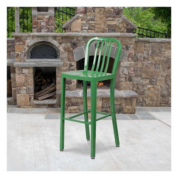 2PK 30" High Green Metal Barstool with Slat Back