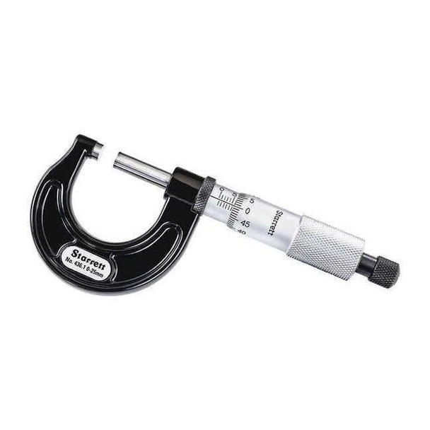 Starrett Outside Micrometer,0" to 1"Range,Ratchet V436.1MXRL-25