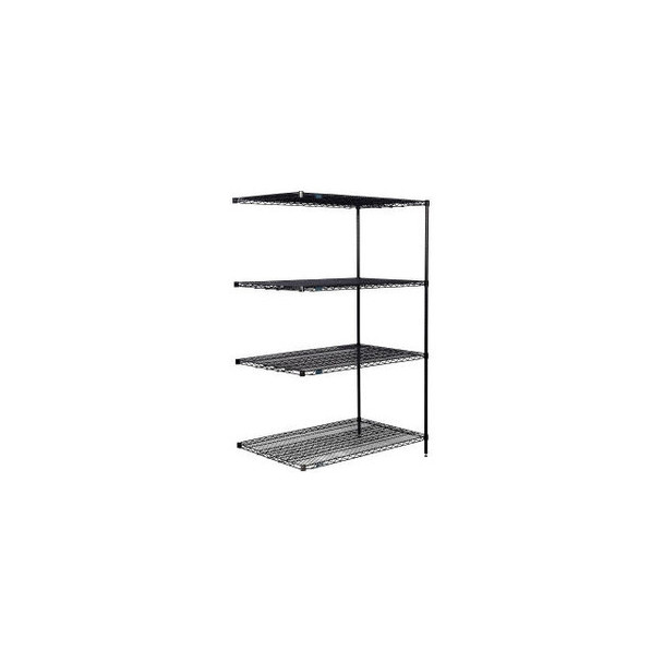 Nexel 4 Shelf Black Epoxy Wire Shelving Unit Add On 48""W x 30""D x 63""H