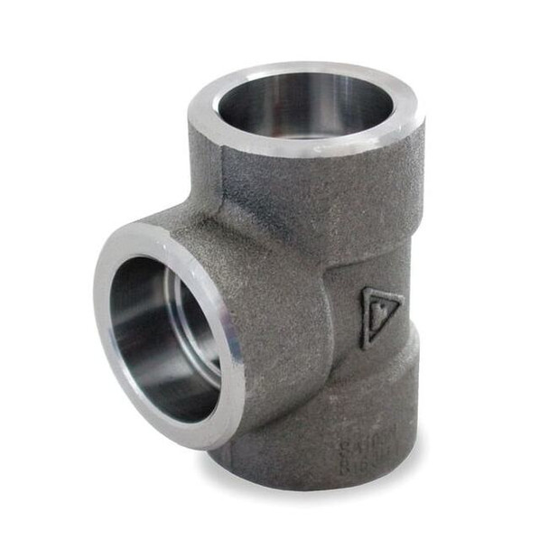 Tee Tee, 1-1/2" Pipe, Socket Weld, Black Forged Steel, Class 3000