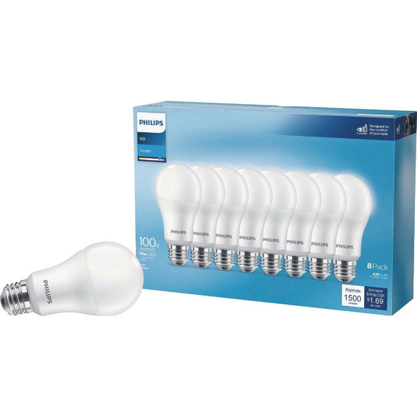 Philips 100W Equivalent Daylight A19 Medium LED Light Bulb (8-Pack) 589069