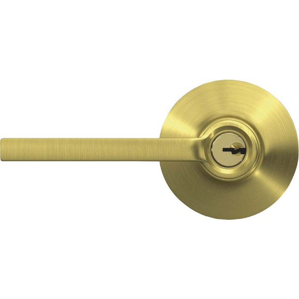Schlage Latitude Lever Satin Brass Keyed Entry Lock F51ALAT608