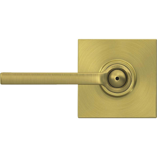 Schlage F Series Latitude Lever Collins Satin Brass Bed & Bath Lock F40LAT608COL
