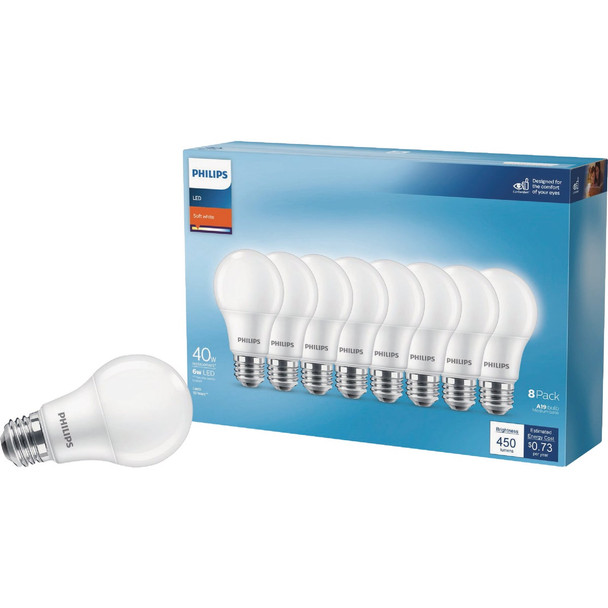 Philips 40W Equivalent Soft White A19 Medium LED Light Bulb (8-Pack) 589036