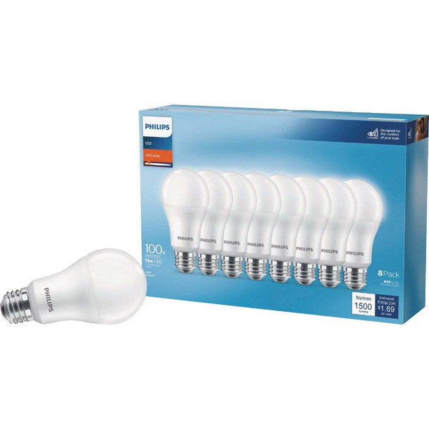 Philips 100W Equivalent Soft White A19 Medium LED Light Bulb (8-Pack) 589051