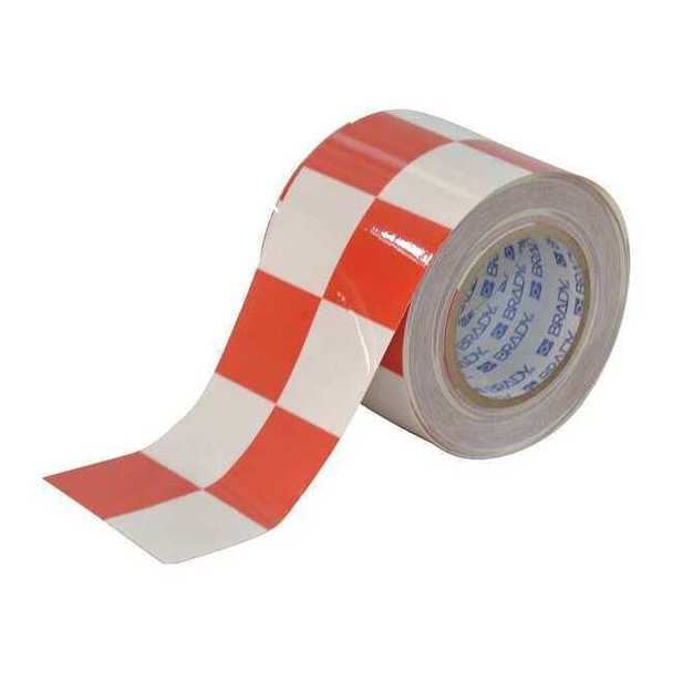Floor Marking Tape, Polyester, No Legend, Red, White, 4 in W., 8 mil Thickness