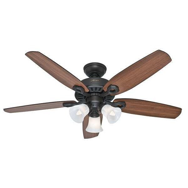 Decorative Ceiling Fan, 52 in Blade Dia, 5 Blades, 3 Speeds, 120V AC, New Bronze