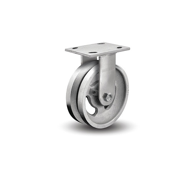 5" X 2" Cast Iron V Grove Rigid Caster, No Brake, Loads Up To 800 lb