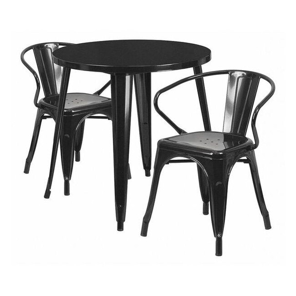 Flash Furniture Black Metal Set,30RD CH-51090TH-2-18ARM-BK-GG