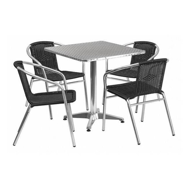 Square Table Set, Aluminum, Plastic, Rattan, Stainless Steel, Grey