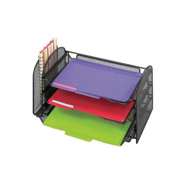 Desk Tray, Black, Steel, 16 1/4 in W, 9 in L, 8 in H, 4 Number of Compartments