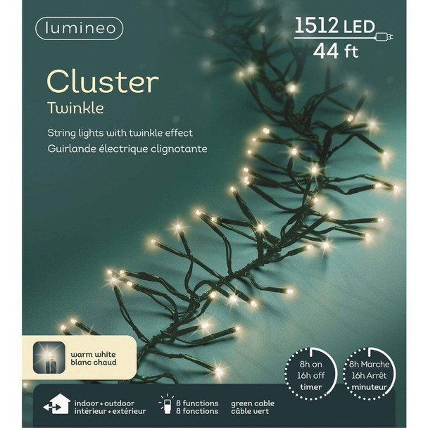 Holiday Wonderland 44 Ft. Warm White 8-Function LED Cluster Light Set 9976533