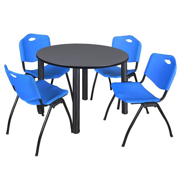 Kee Round Table & Chair Set, Wood, Metal, Plastic Top, Grey