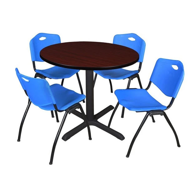 Cain Round Table & Chair Set, Wood, Metal, Plastic Top, Mahogany