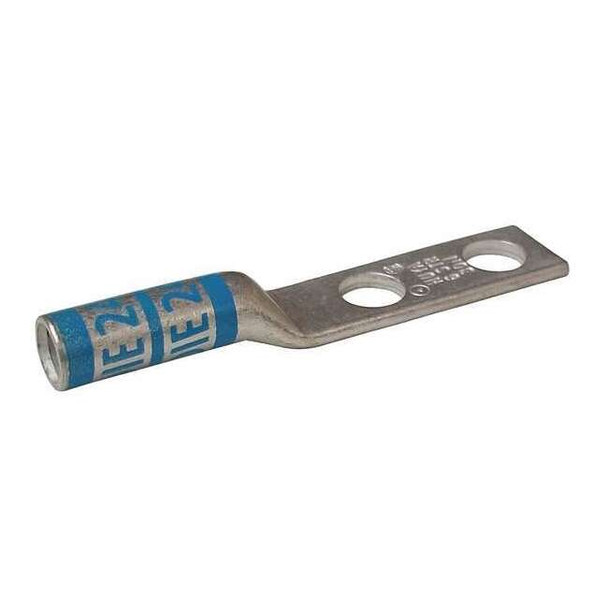 Two-Hole Compression Lug, 6 AWG Max, #10 Stud, Long Barrel, Copper, Blue
