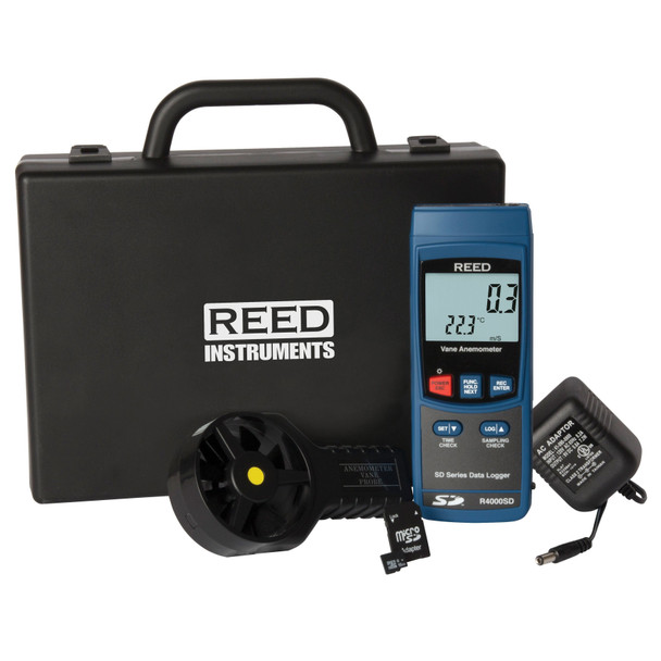 REED Data Logging Vane Thermo-Anemometer with Power Adapter and SD Card